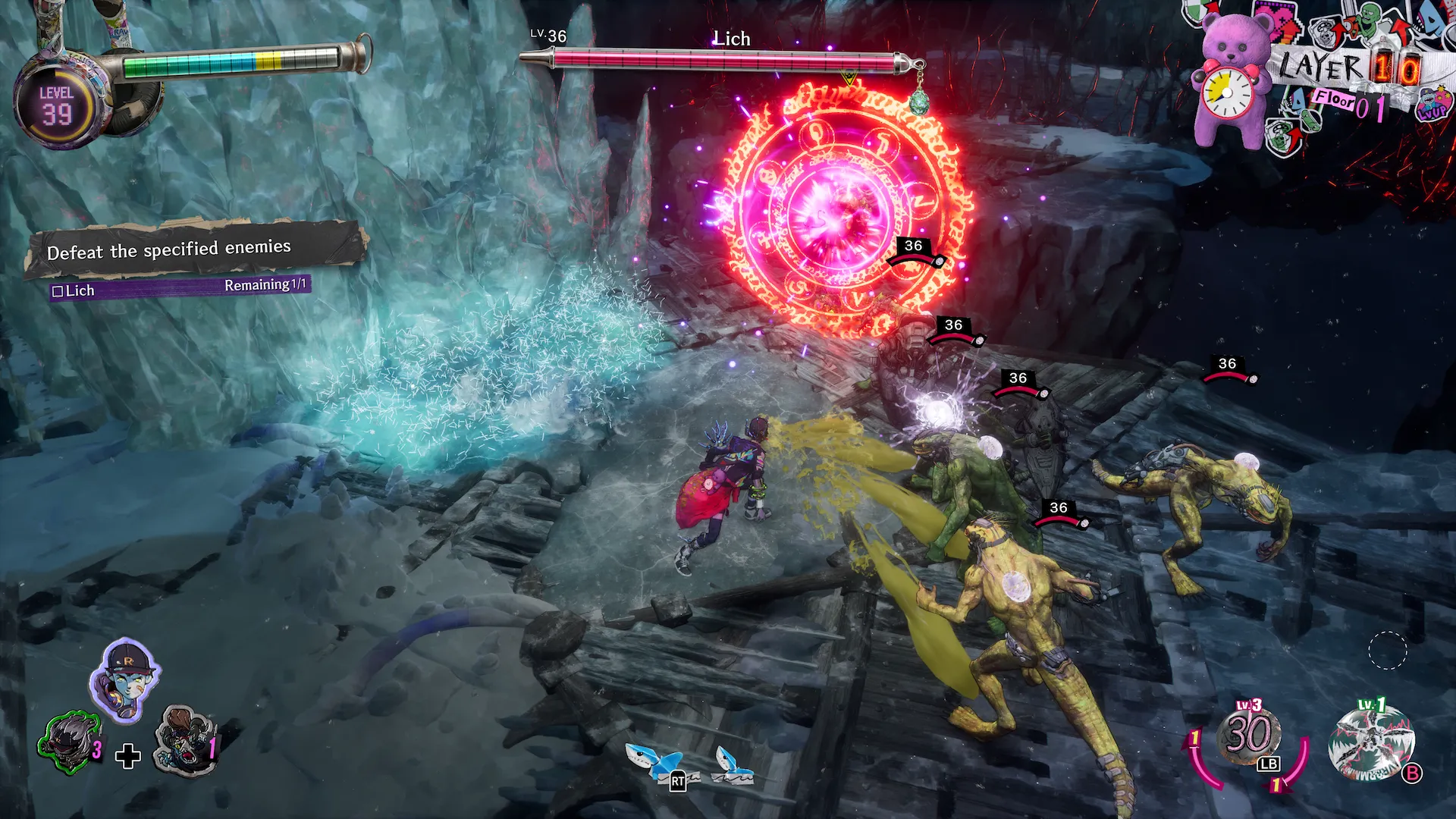 Davy faces enemies and a Lich health bar in an icy dungeon.