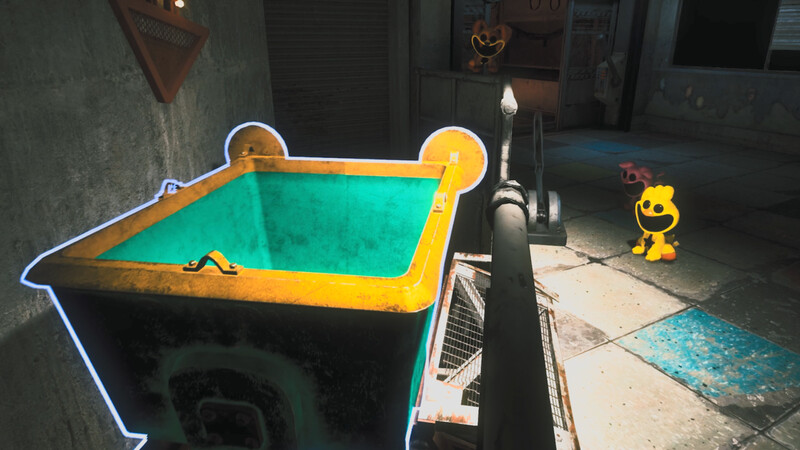 A collection cart stands beside small yellow and pink Critters in a factory room.