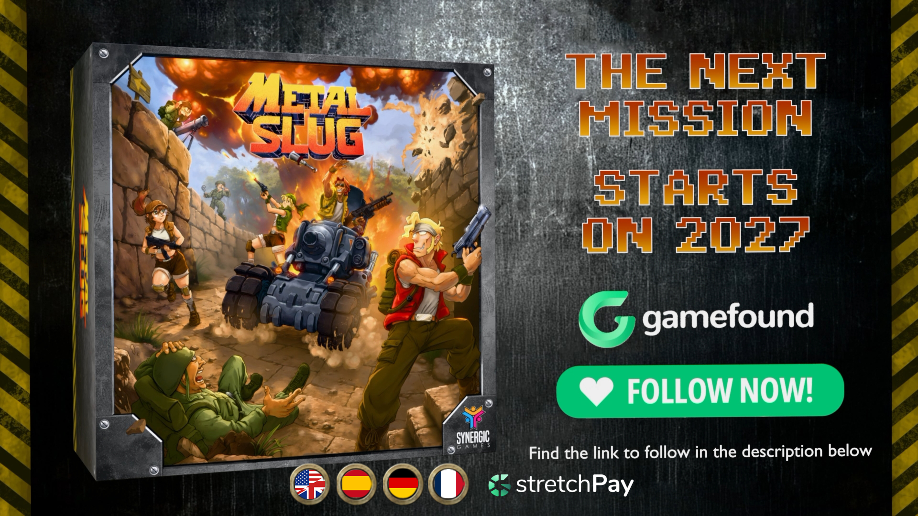 Oficjalny kadr galerii Gamefound dla Metal Slug: The Boardgame z teaserem projektu.
