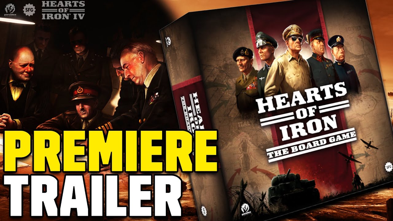 Official Hearts of Iron: The Board Game campaign trailer image showing the Paradox adaptation's World War II strategy framing.