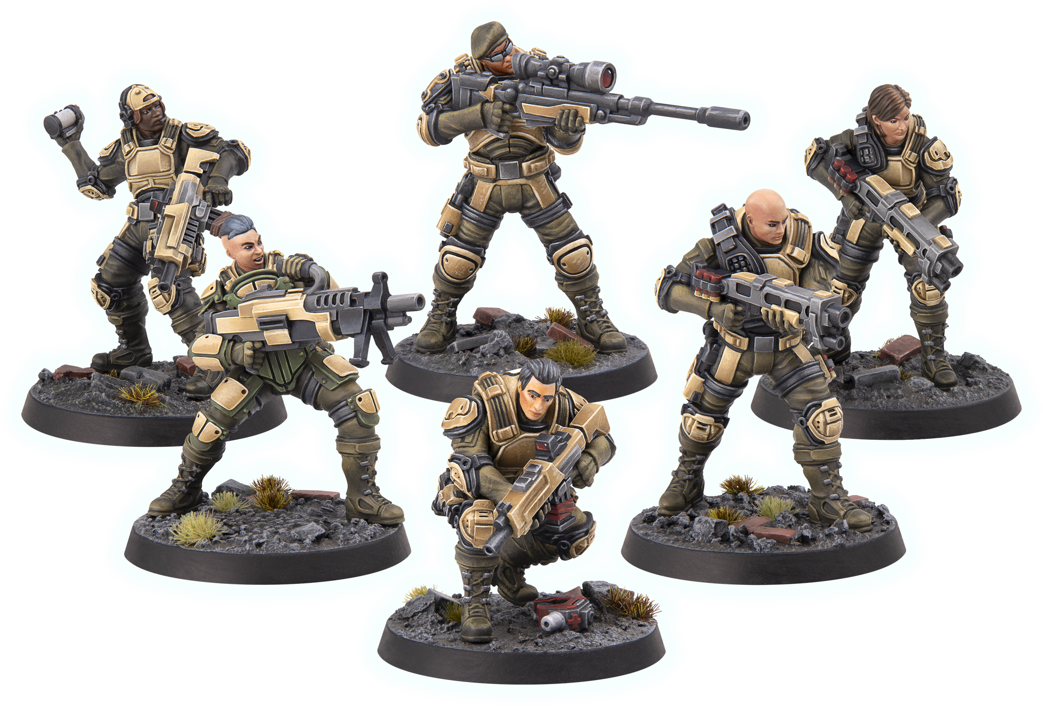 Official XCOM operative miniatures render from Modiphius used as an inline visual in GameGuideDog coverage.