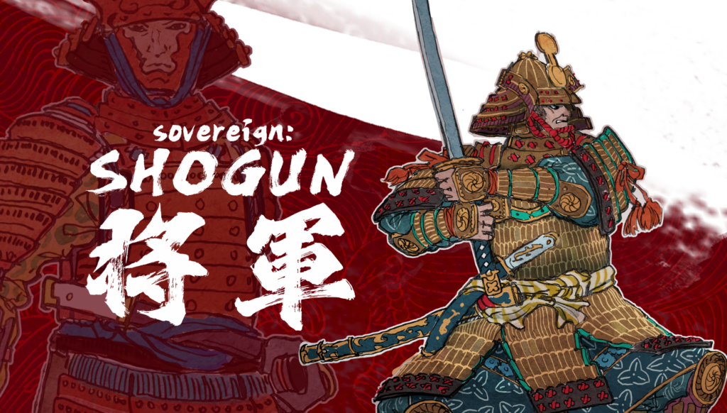 Official Sovereign: Shogun promotional spread from PHALANX showing campaign art and product presentation.