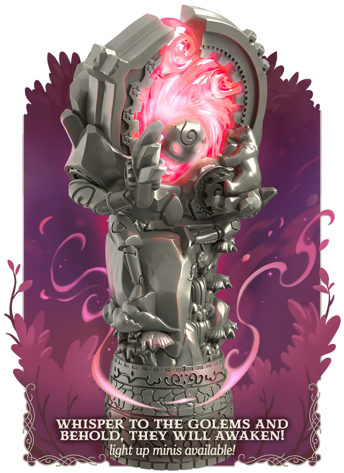 Official Whisperwood campaign graphic showing the game's magical forest and component presentation.