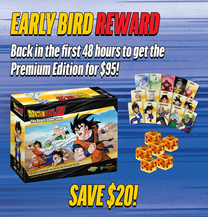 Official Dragon Ball Z: The Board Game Saga campaign image from Kickstarter used inline in GameGuideDog coverage.