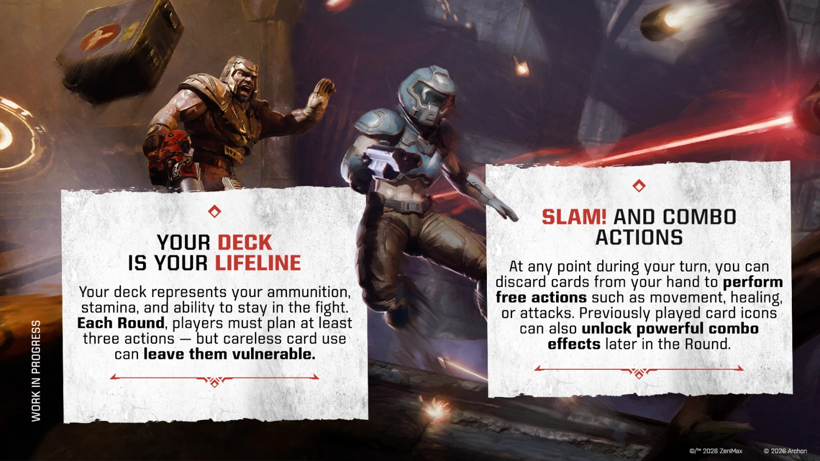 Oficjalny obraz Archon Studio z bloga o mechanikach Quake: The Board Game pokazujący przykładową sytuację na arenie.