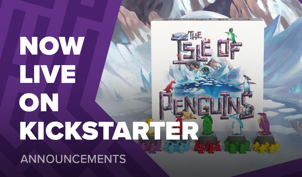 Official The Isle of Penguins launch graphic from The City of Games announcing the Kickstarter campaign.