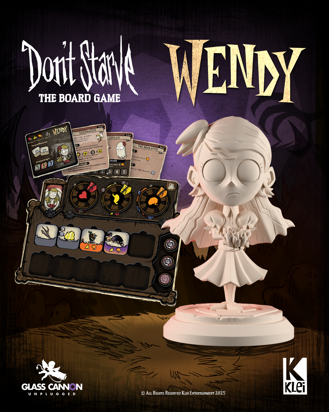 Official Wendy character art from Don't Starve: The Board Game used as a supporting visual in GameGuideDog coverage of the pledge-manager push.