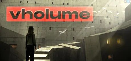 Oficjalny header art VHOLUME ze Steama pokazujący surowe brutalistyczne miasto i first-person parkour framing gry.