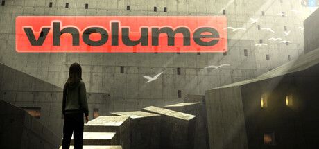 Official VHOLUME Steam header art showing the game's stark brutalist city and first-person parkour framing.