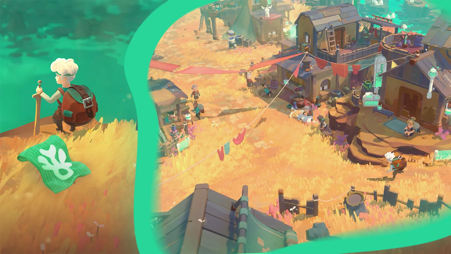 Official Moonlighter 2 hero art from Steam showing Will running through a bright 3D dungeon space.