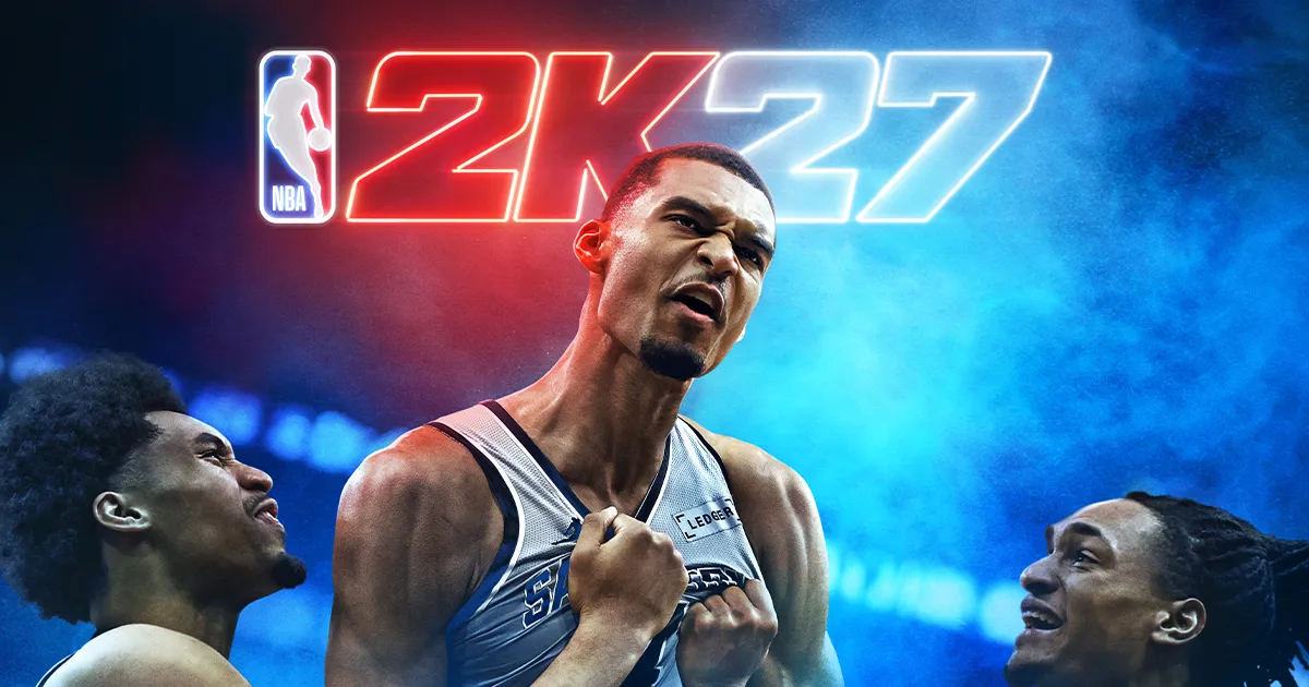 Official NBA 2K27 artwork showing Derrick Rose dribbling in a Chicago Bulls uniform.