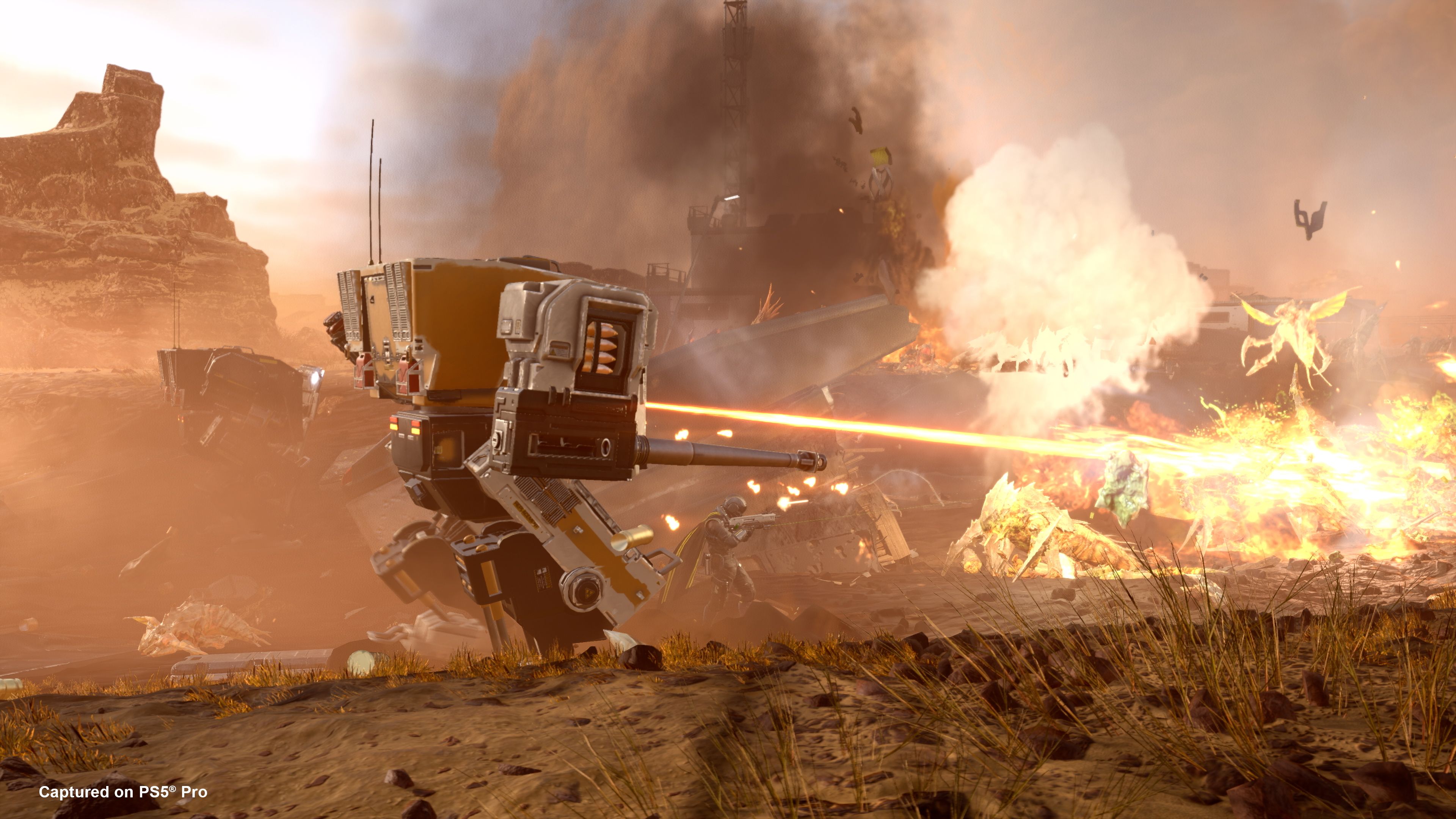 Official Helldivers 2 Exo Experts Warbond key art showing a squad with new Exosuit gear.