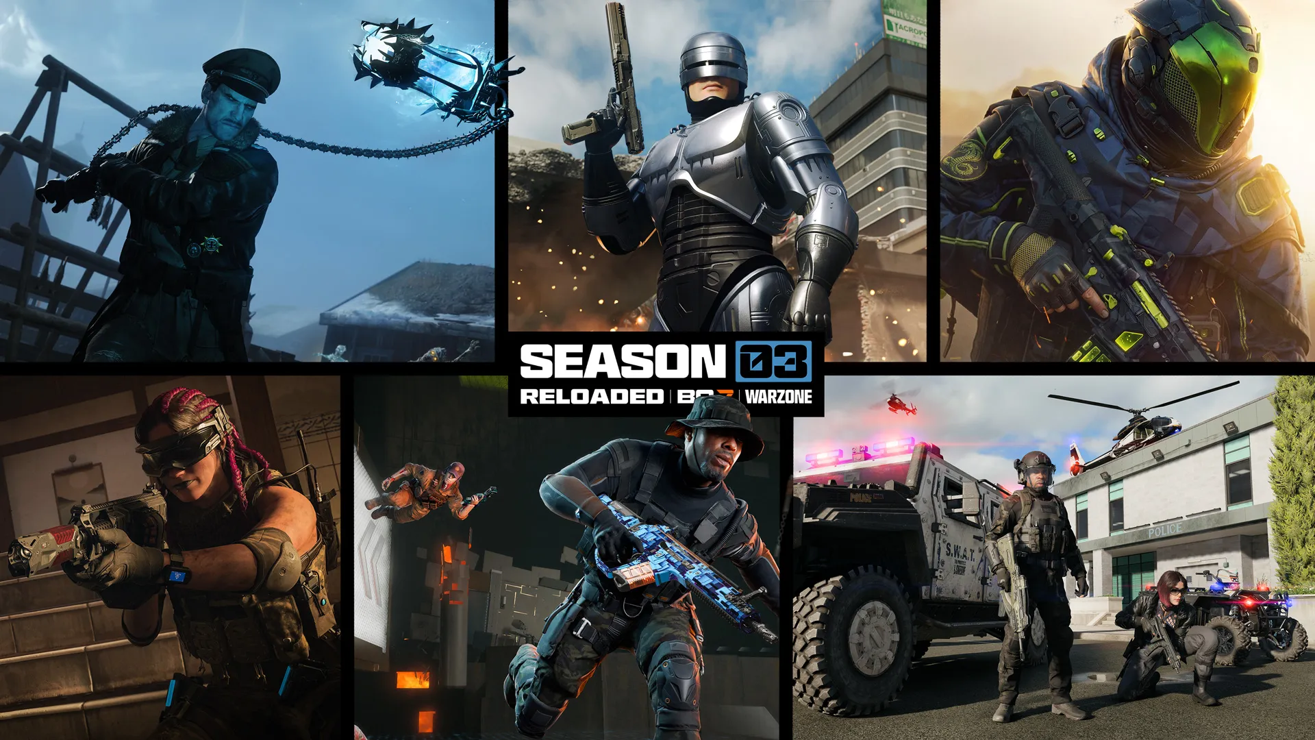 Official Call of Duty: Black Ops 7 Season 03 Reloaded key art showing the mid-season update branding and featured operators.