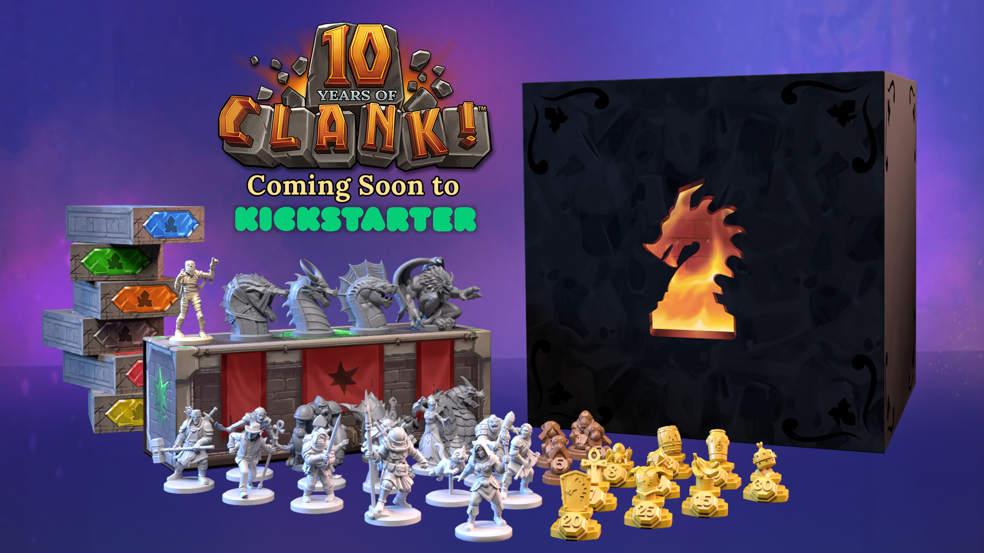 Official Dire Wolf art for the Clank! Cube of Holding collection-storage box.