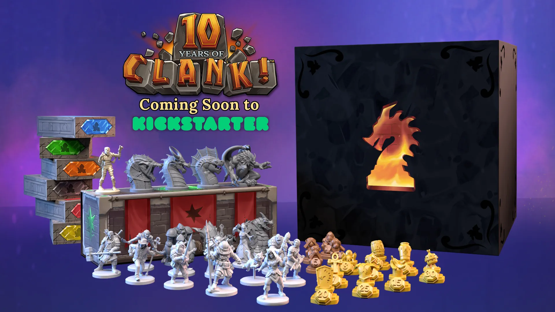 Official Dire Wolf art for the Clank! Cube of Holding, a large storage box for the board-game line.