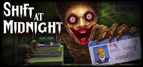 Official Shift At Midnight Steam header art showing the game's fluorescent gas-station setting and uneasy late-night horror tone.