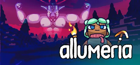 Official Allumeria header art showing its colorful voxel world and blocky fantasy setting.