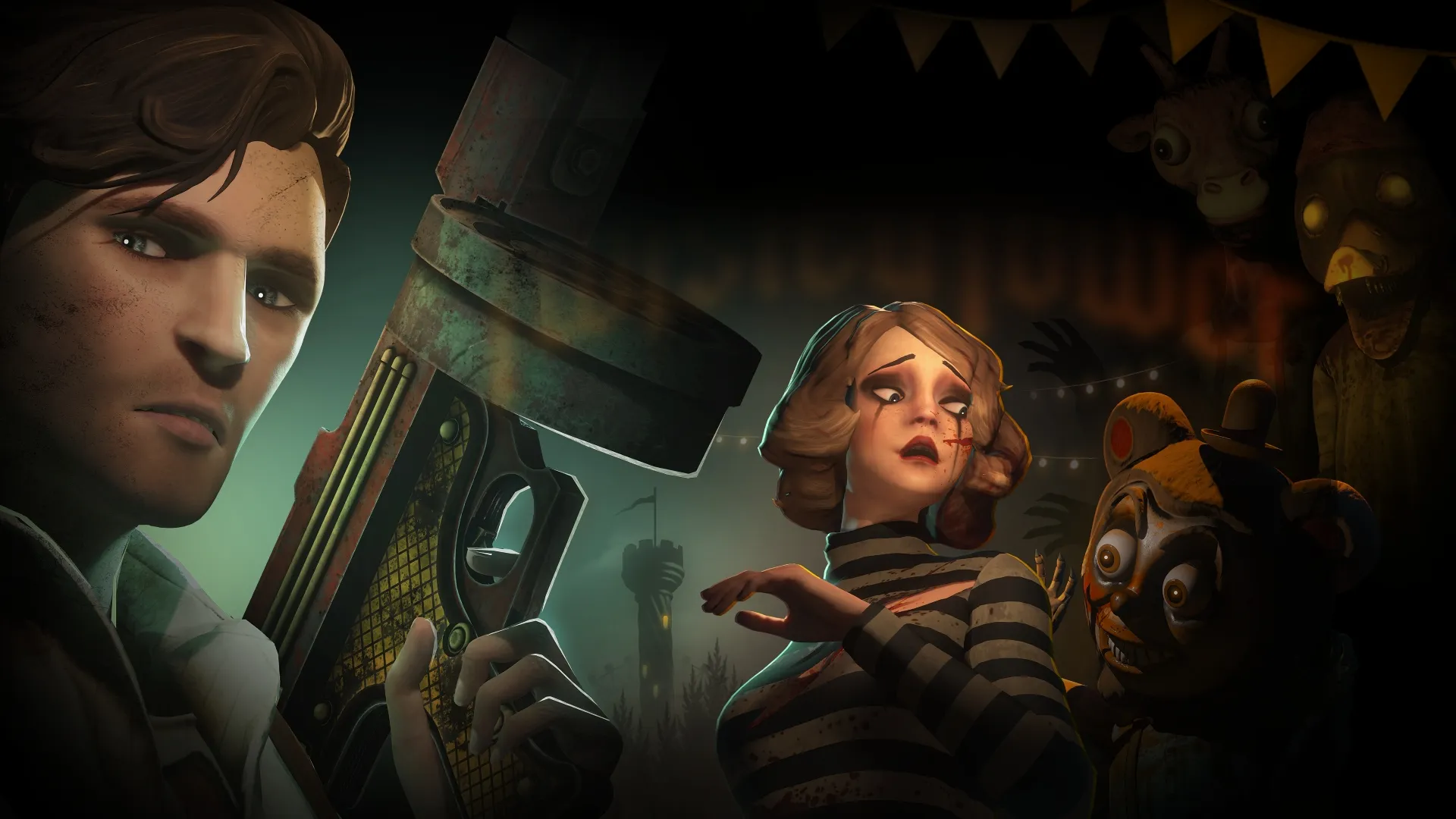 Official Twisted Tower key art from 3D Realms showing the haunted theme-park shooter setup.
