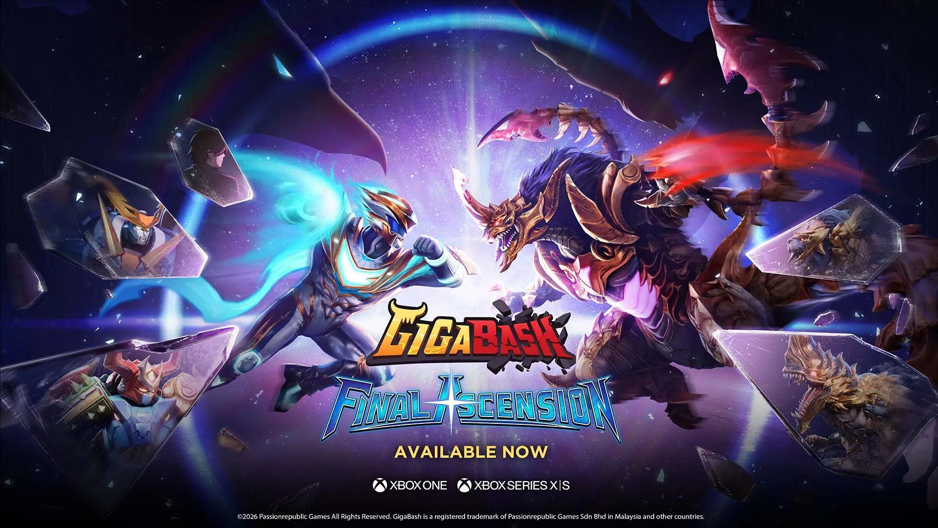Official GigaBash Final Ascension key art used for GameGuideDog coverage of the March 27 Xbox DLC launch.