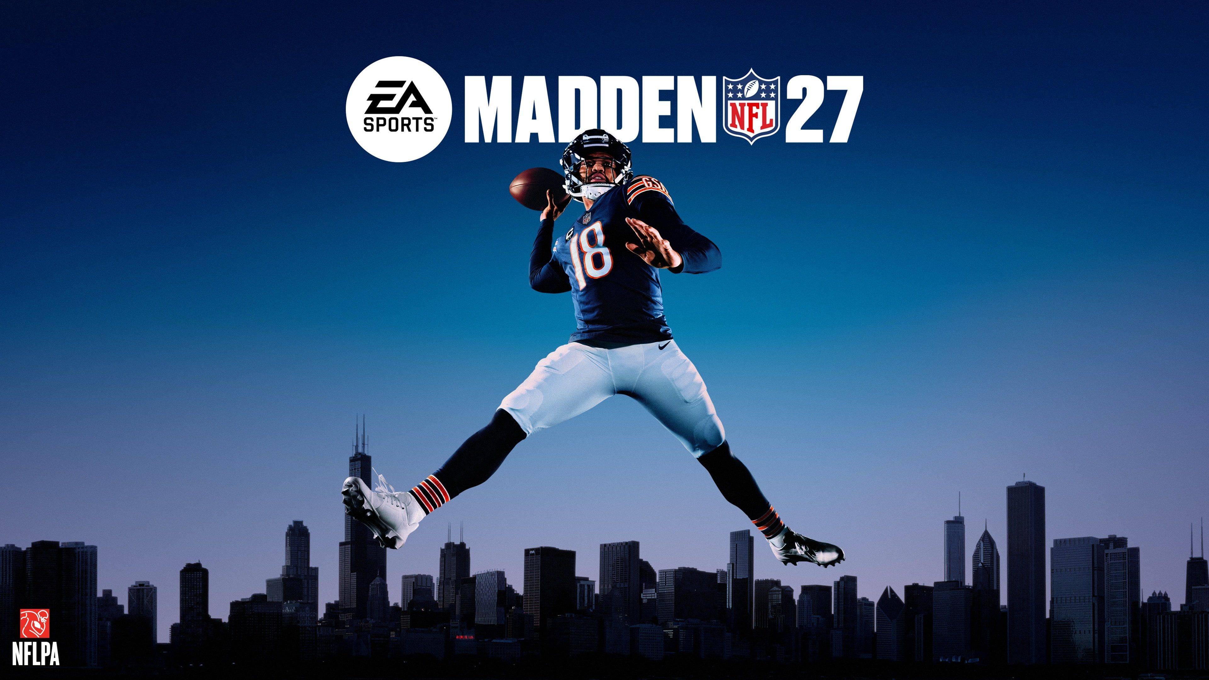 Official Madden NFL 27 PlayStation hero art showing Saquon Barkley in an Eagles uniform with the game's green launch branding.