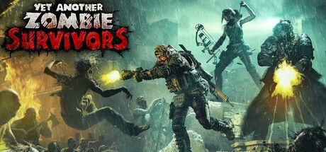 Official Yet Another Zombie Survivors artwork showing its armed survivor team surrounded by a zombie horde.