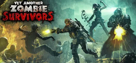 Official Yet Another Zombie Survivors artwork showing its armed survivor team surrounded by a zombie horde.