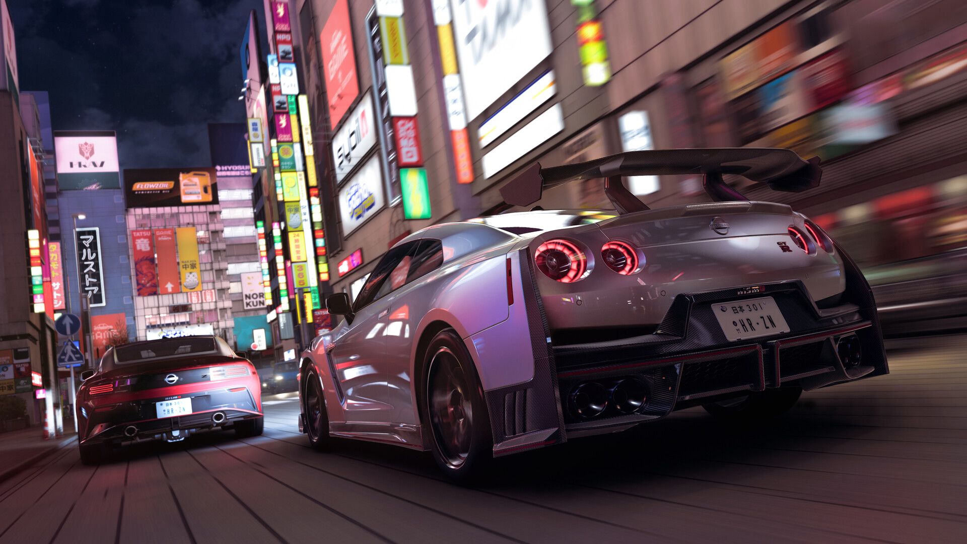 Official Forza Horizon 6 Steam screenshot showing cars driving through a dense Japanese city district.