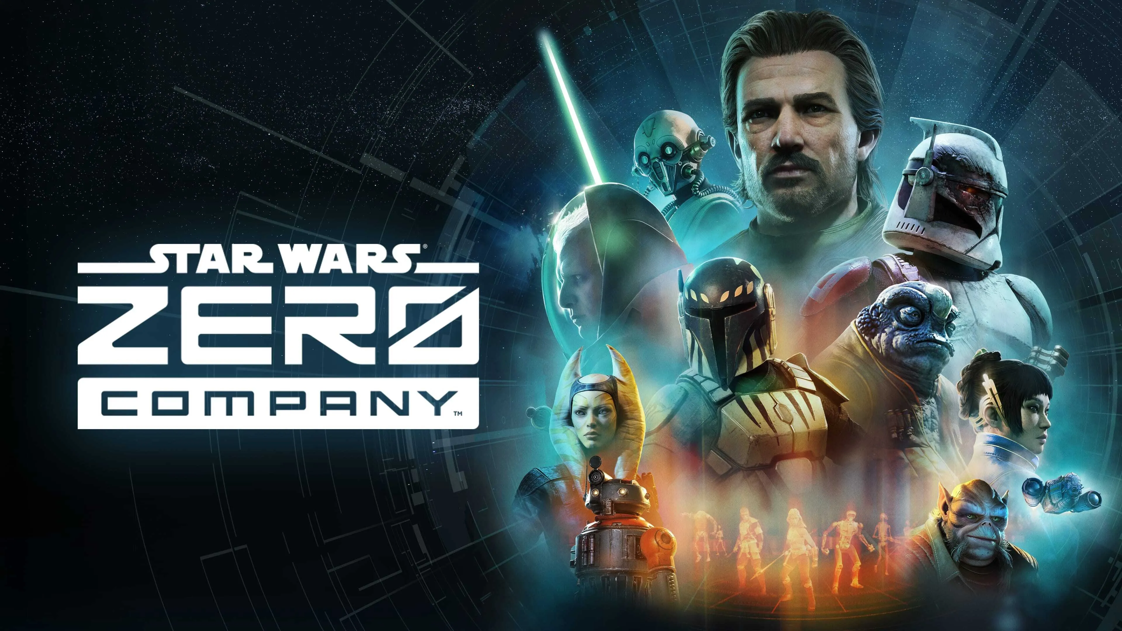 Oficjalny key art Star Wars Zero Company pokazujacy Hawksa i oddzial w realiach Wojen Klonow.