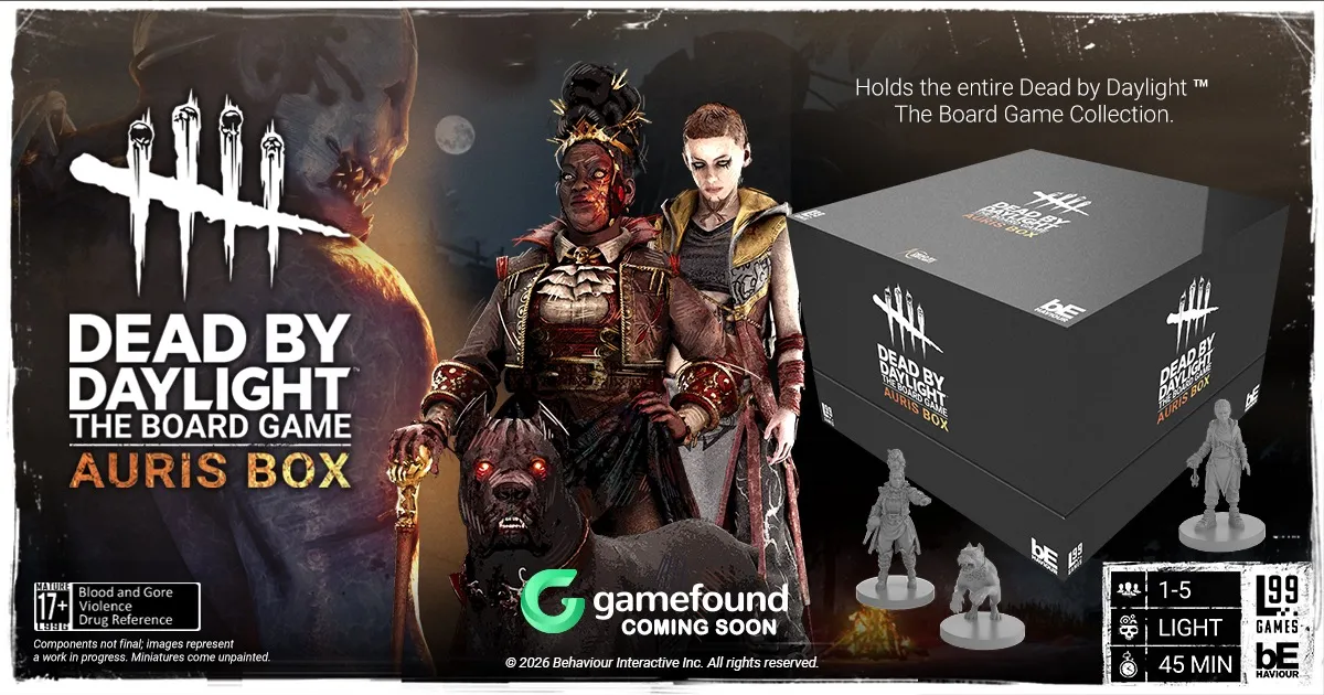 Official Dead by Daylight: The Board Game 10th Anniversary Gamefound hero art showing the Auris campaign branding.