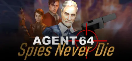 Official Agent 64 Steam header art showing the retro spy shooter cast aiming weapons around the game logo.