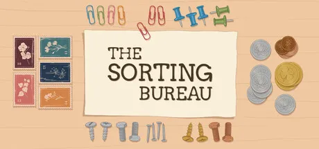 Oficjalny header art The Sorting Bureau ze Steama pokazujący cozy warsztat do sortowania w tokijskim klimacie.