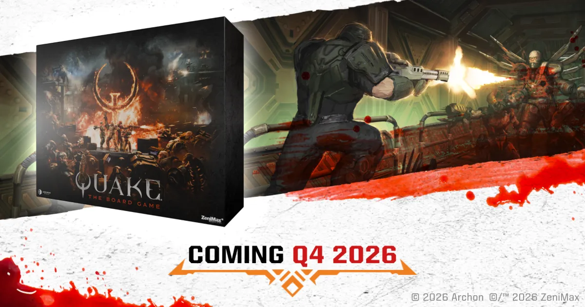 Oficjalna grafika Gamefound dla Quake: The Board Game od Archon Studio użyta jako preview image GameGuideDog.