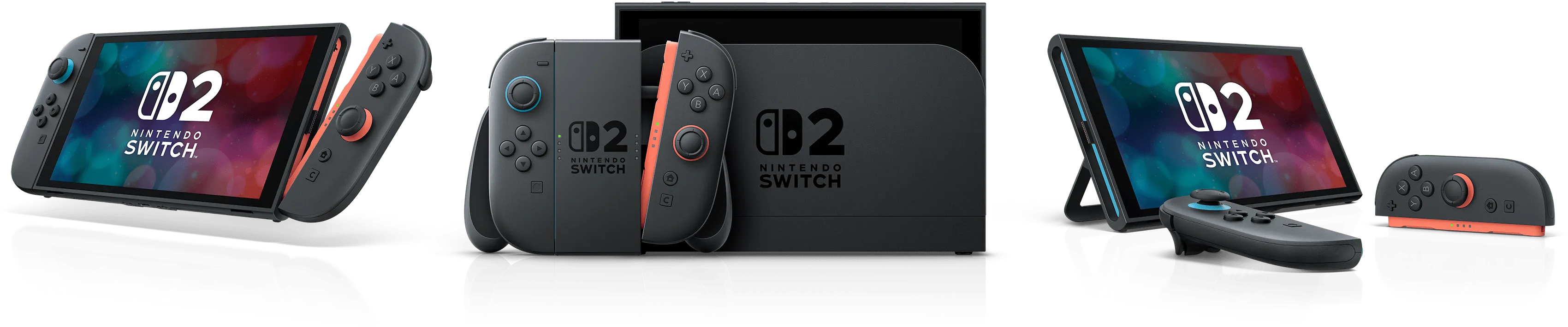 Official Nintendo Switch 2 hardware image from Nintendo showing the system across its main play-mode presentation.