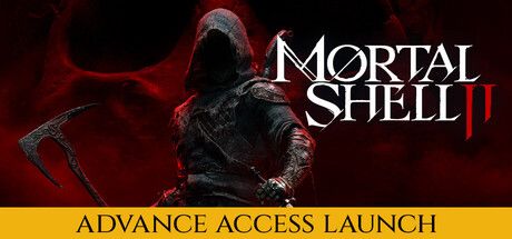 Official Mortal Shell II Steam header art showing the Harbinger and the sequel's dark fantasy key art.
