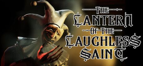 Official Steam header art for The Lantern of the Laughless Saint showing the game's surreal island fantasy key art.