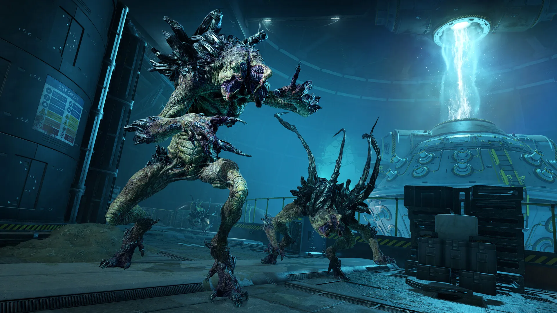 Official Alien Deathstorm screenshot showing a lone survivor facing an alien threat inside the Reactor mission environment.