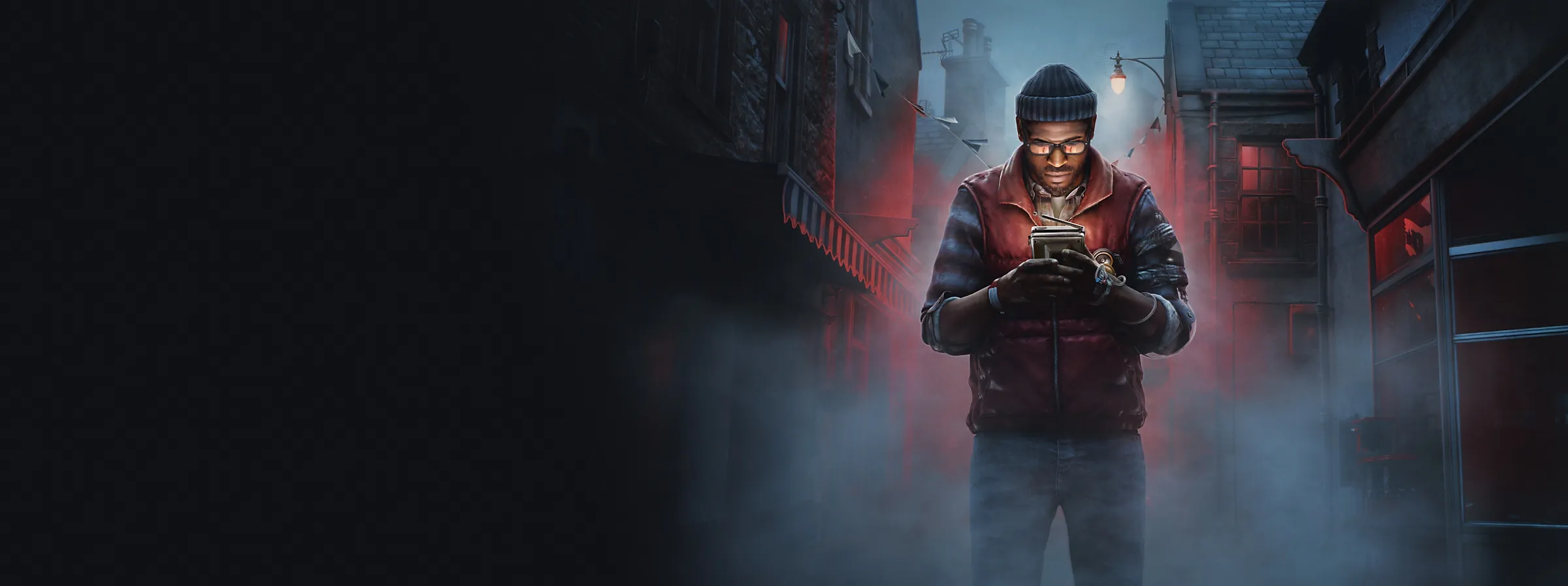 Official Silent Hill: Townfall key art showing Simon facing St. Amelia under a bright flare in the fog.