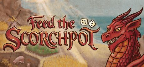 Oficjalna grafika Steam gry Feed the Scorchpot pokazujaca recznie rysowanego smoka i planszowy uklad wyspy.
