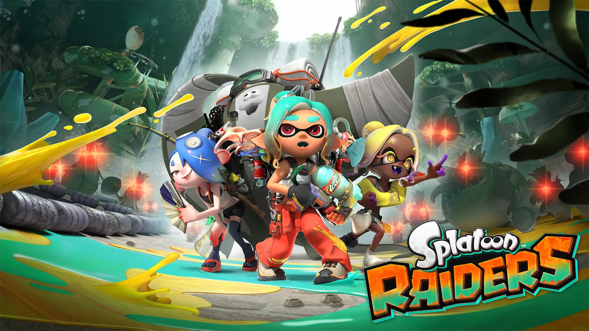 Official Nintendo Splatoon Raiders key art showing the mechanic and Deep Cut on the Spirhalite Islands.