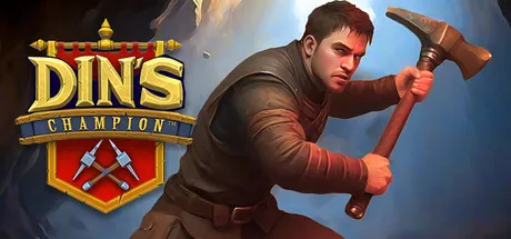 Official Din's Champion Steam header art showing the game's logo beside a fighter holding a pickaxe.