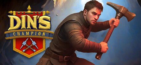 Official Din's Champion Steam header art showing the game's logo beside a fighter holding a pickaxe.