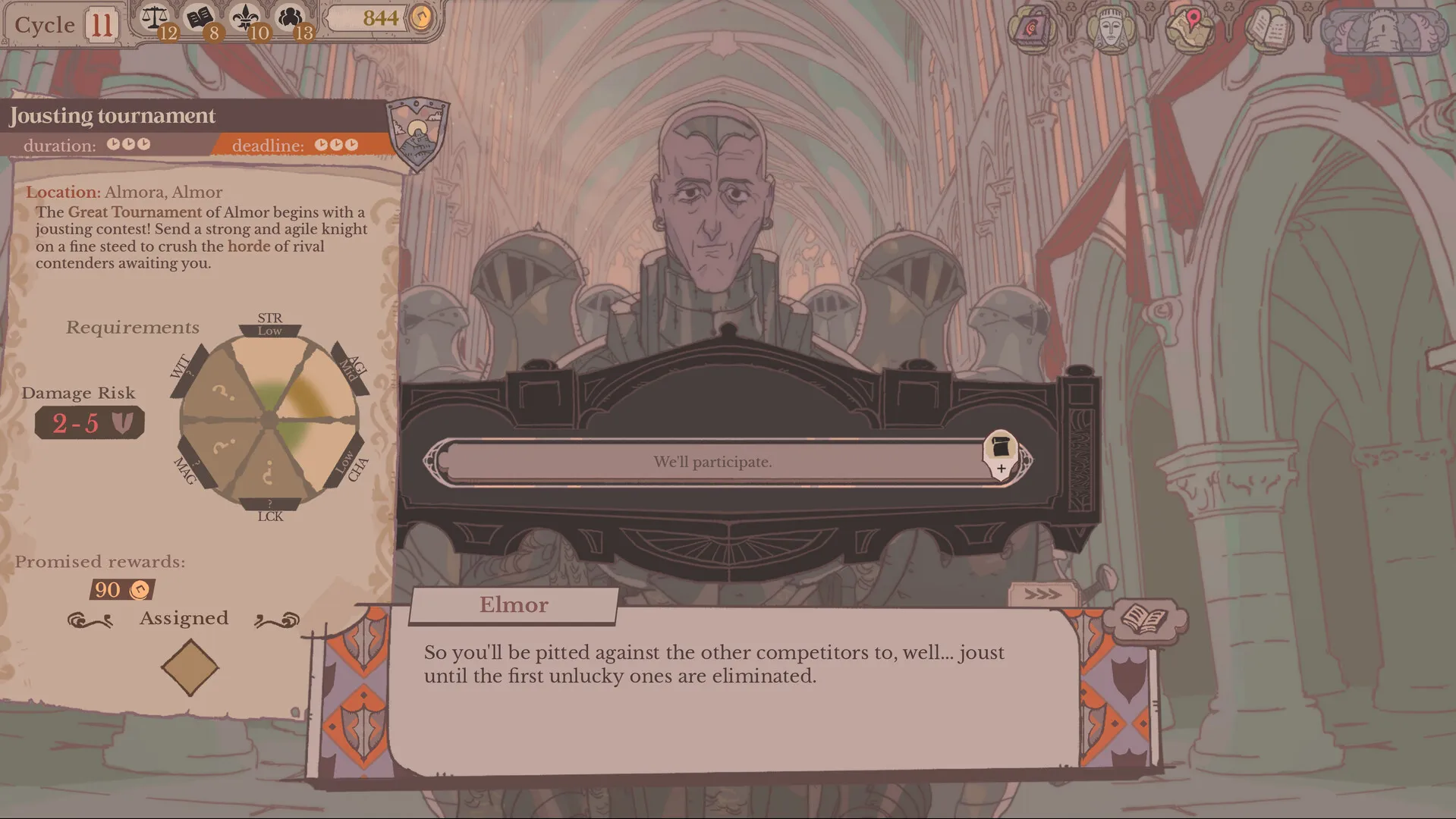 Official Sovereign Tower Steam screenshot showing the kingdom-management interface and illustrated cast.