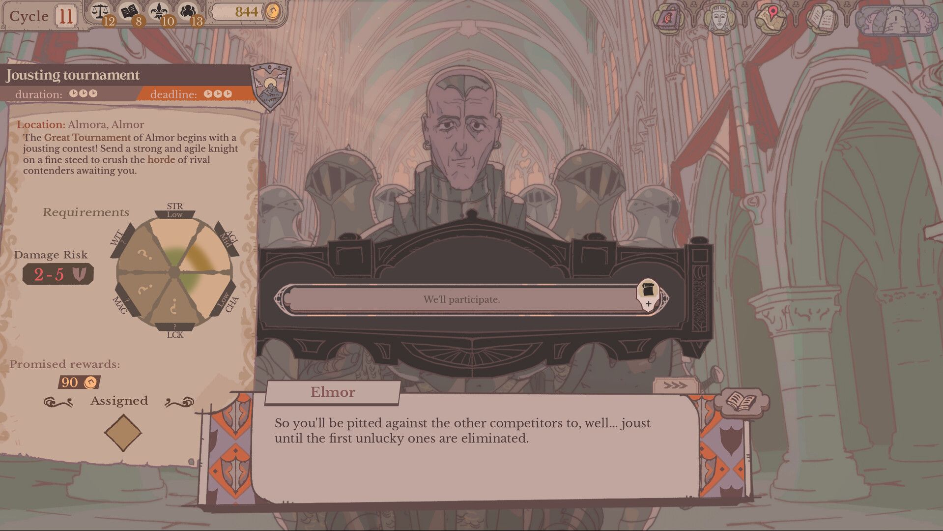 Official Sovereign Tower Steam screenshot showing the kingdom-management interface and illustrated cast.