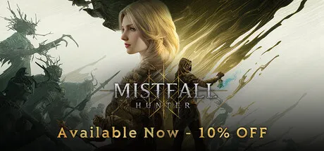 Official Mistfall Hunter header art showing several armored hunters facing the dark fantasy world through a gold-lit mist.