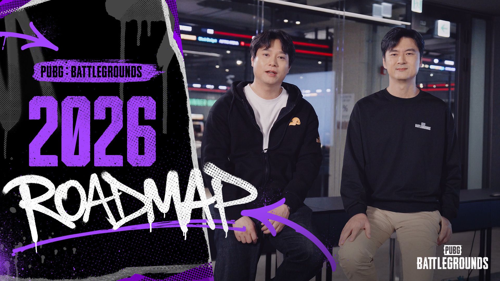 Official PUBG: BATTLEGROUNDS roadmap artwork showing armed characters in a combat scene.