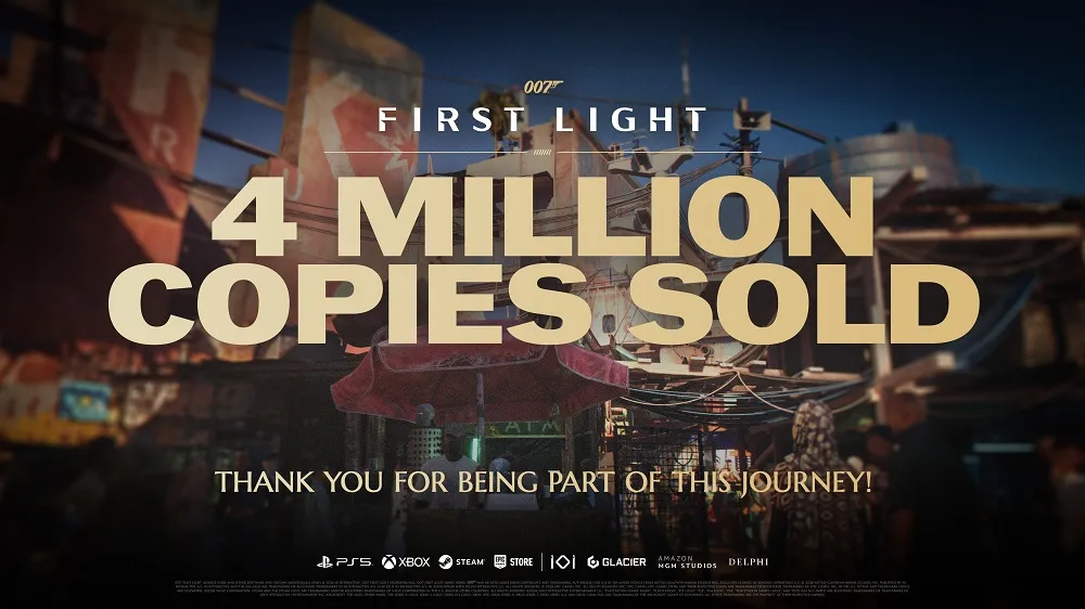 Official 007 First Light sales celebration image marking 4 million copies sold.
