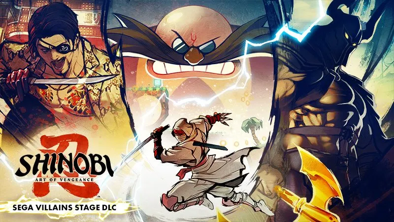Official SHINOBI: Art of Vengeance SEGA Villains Stage DLC key art used for GameGuideDog coverage.