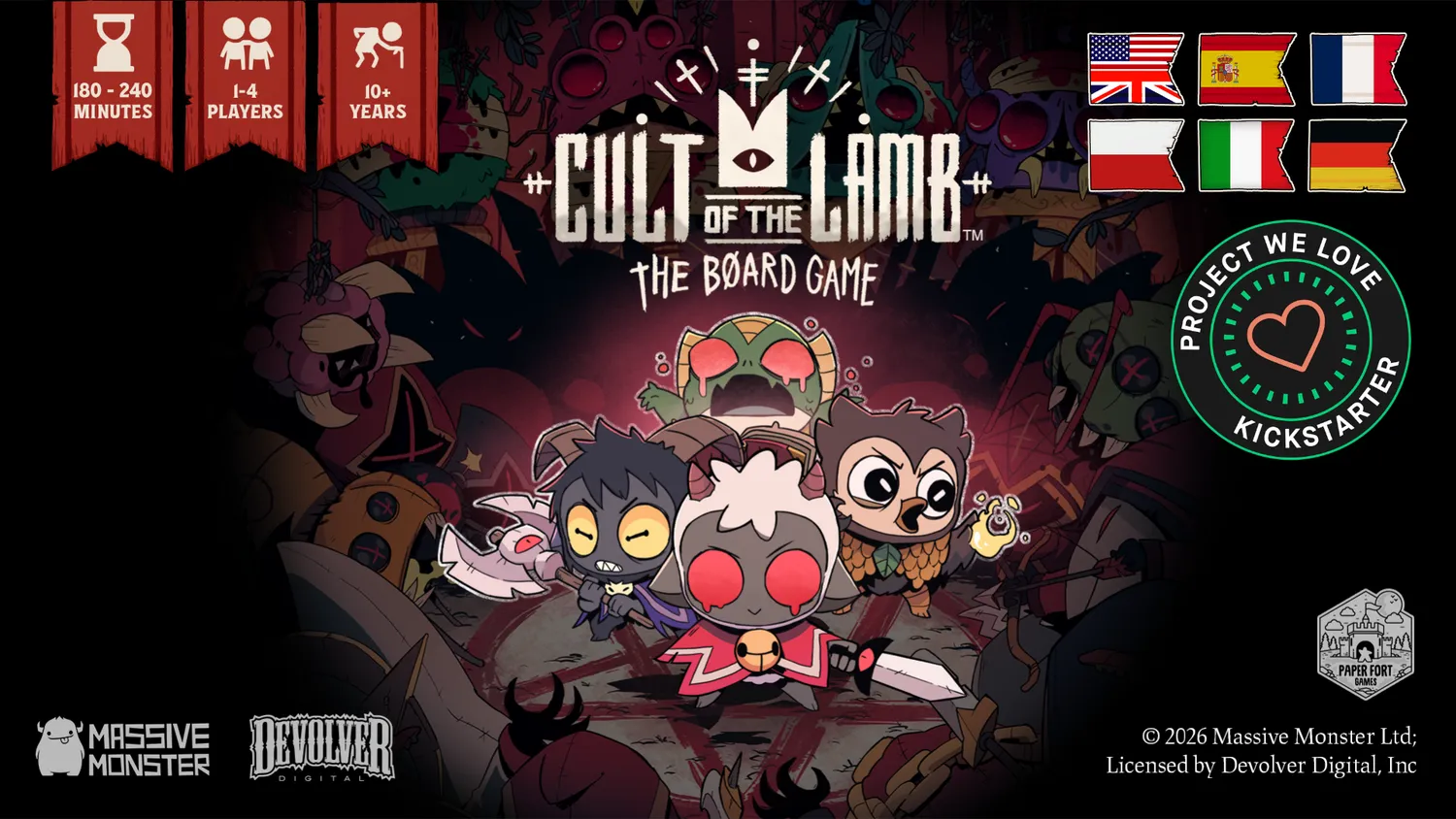 Official Cult of the Lamb: The Board Game Kickstarter campaign banner from Paper Fort Games used in GameGuideDog coverage.