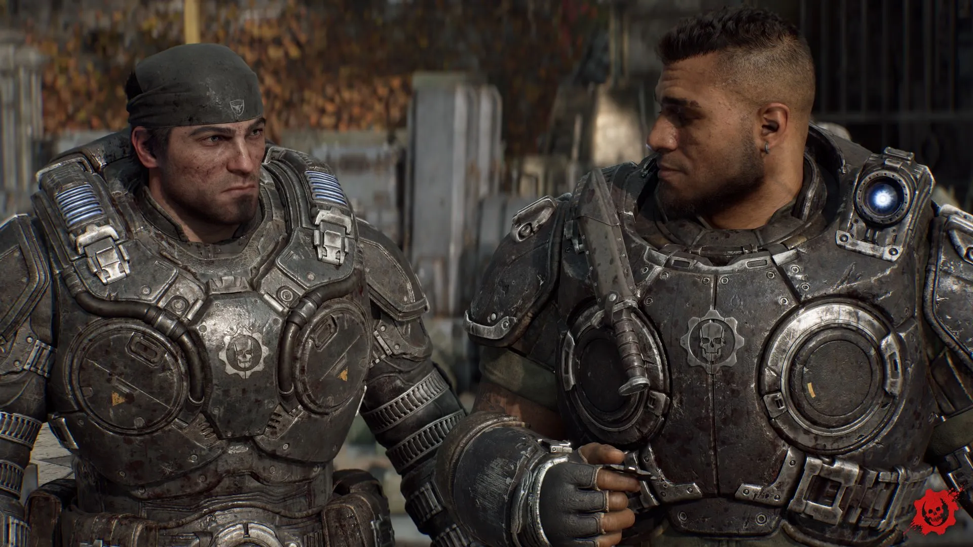 Official Xbox Wire hero image showing Marcus Fenix and Dominic Santiago in Gears of War: E-Day.