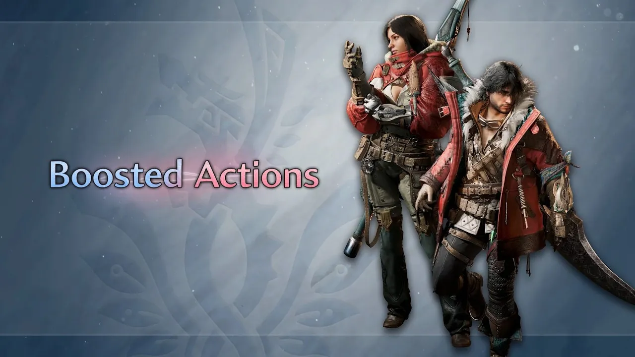 Official Monster Hunter Wilds Ascendance overview thumbnail showing a hunter and monster during the Boosted Action reveal.